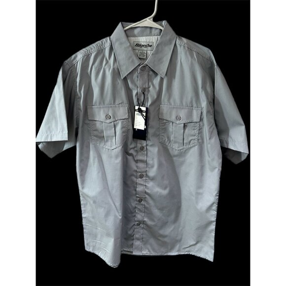 Ablanche New York Mens Large Gray Button Up Short Sleeve Shirt NEW - Picture 1 of 5